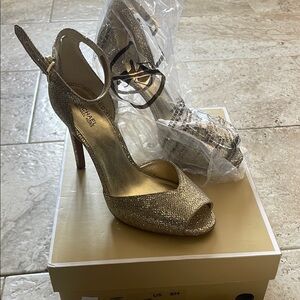 Michael Kors Gold Stiletto Heels with Ankle Strap